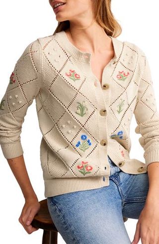 Boden + Floral Embroidered Cotton Cardigan