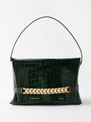 Victoria Beckham + Chain Pouch Croc-Effect Leather Clutch Bag
