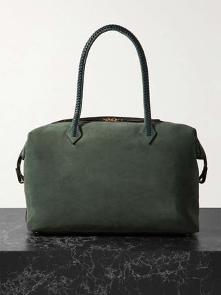 Métier + Perriand All Day Braided Leather-Trimmed Suede Tote