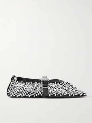 Alaïa + Crystal-Embellished Patent Leather-Trimmed Mesh Ballet Flats