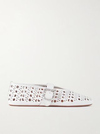 Alaïa + Perforated Leather Ballet Flats in White