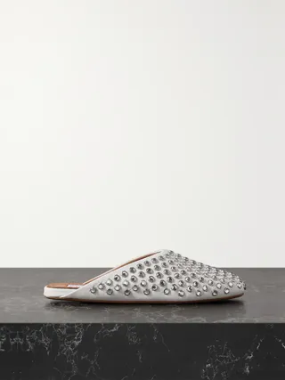 Alaïa + Crystal-Embellished Leather Mules in White