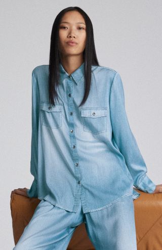 Splendid x Kate Young + Stretch Silk Button-Up Shirt