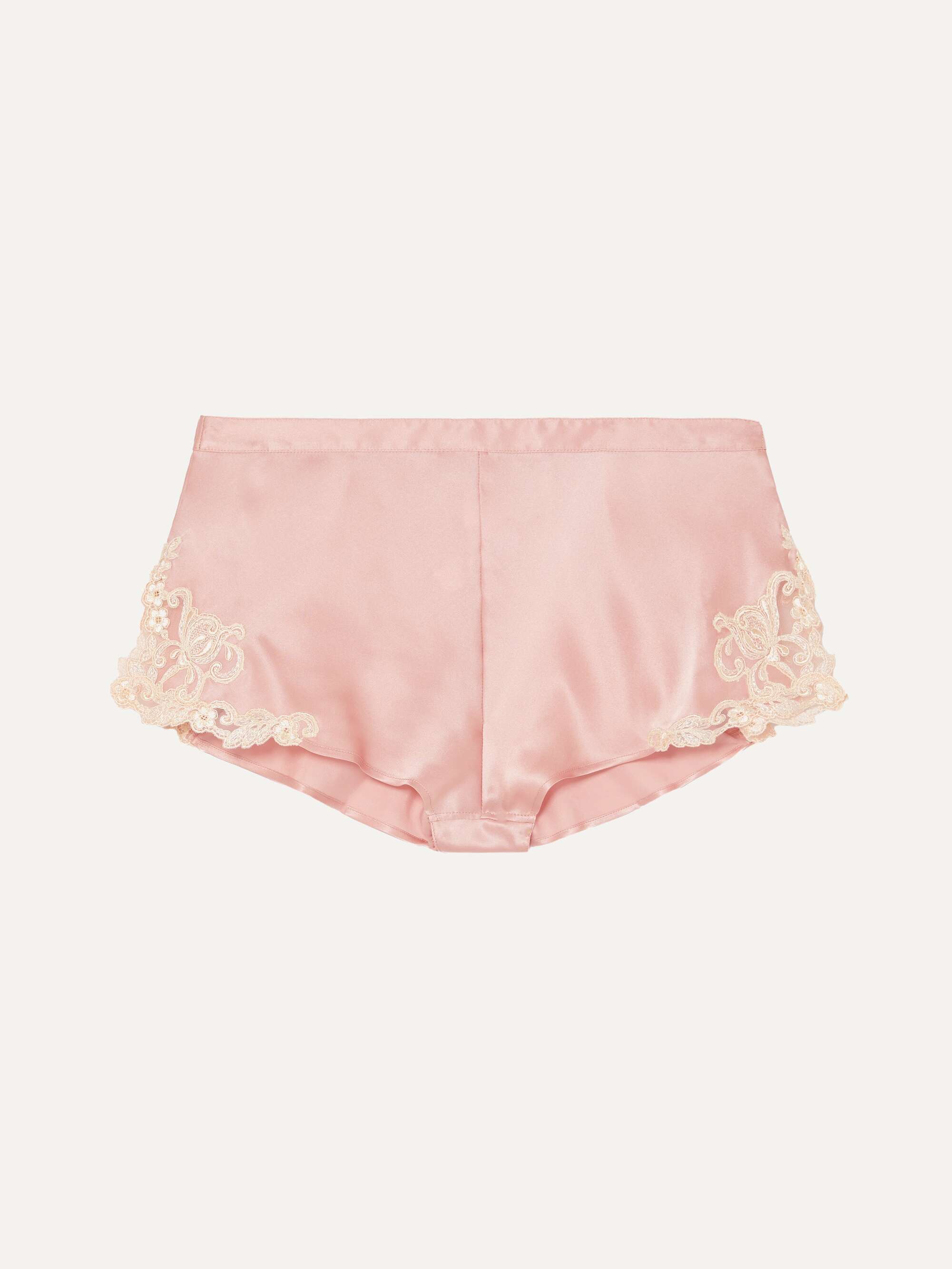 La Perla + Maison Embroidered Lace-Trimmed Silk-Blend Satin Shorts