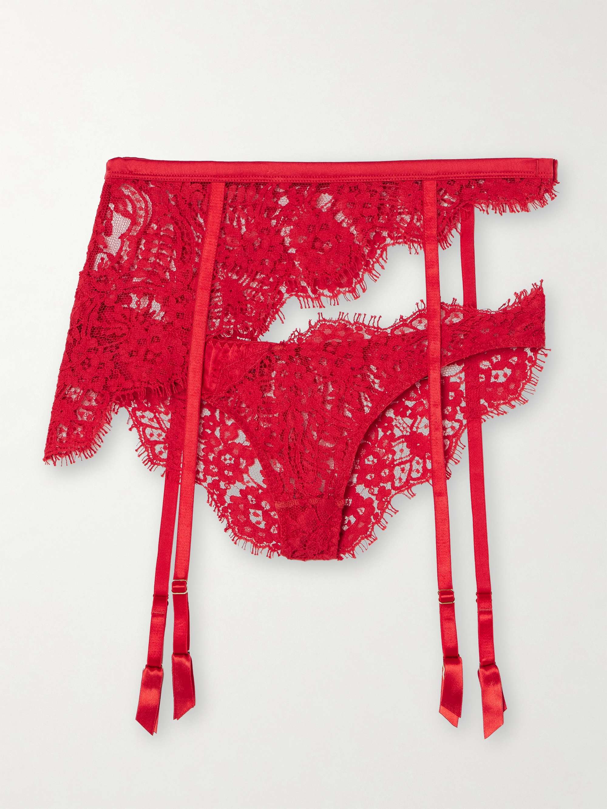Coco De Mer + Marella Asymmetric Satin-Trimmed Lace Open Suspender Briefs