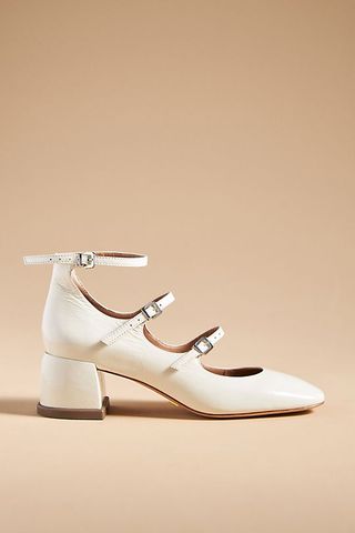 Anthropologie + Vicenza Triple-Strap Leather Mary Jane Heels