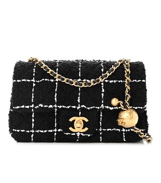 Chanel + Tweed Quilted Mini Rectangular Pearl Crush Flap Black