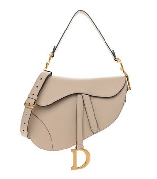 Christian Dior + Grained Calfskin Saddle Bag With Strap Hazelnut