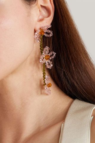 Simone Rocha + Tiered Daisy Gold-Tone Crystal Earrings