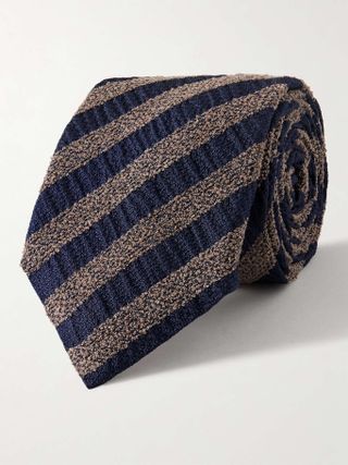 Canali + Striped Silk-Blend Bouclé Tie