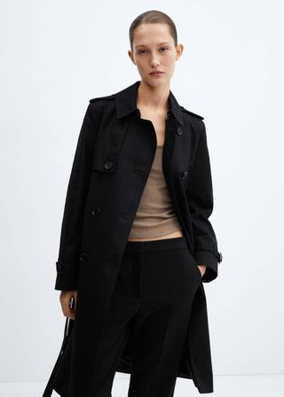 Mango + Classic Trench Coat With Belt in Black