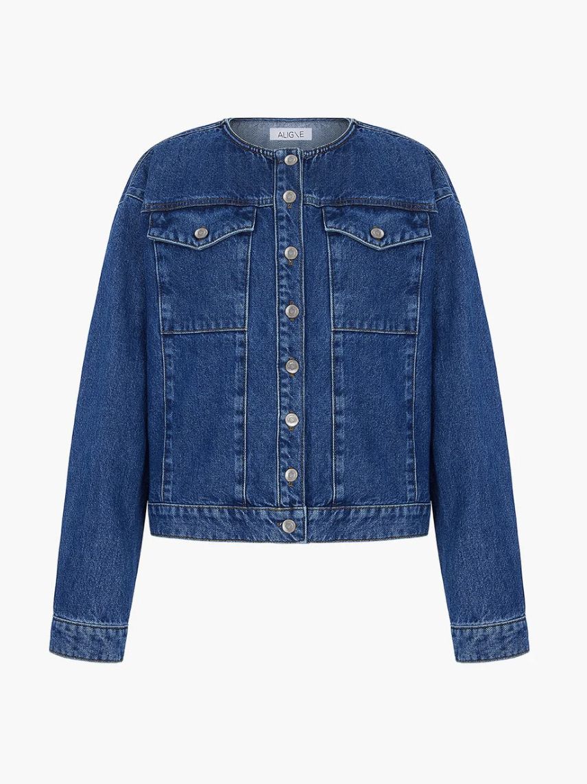 Aligne + Moto Collarless Denim Jacket