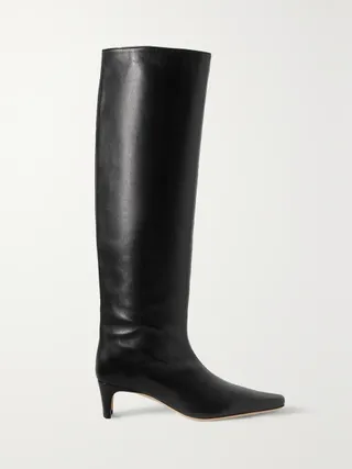 Staud + Wally Leather Knee Boots in Black