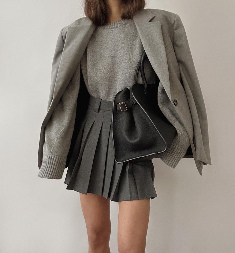 Dark Grey Mini Pleated Skirt