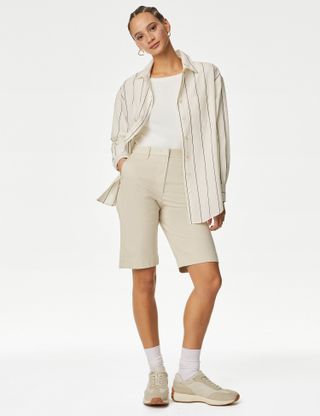 Marks & Spencer + Cotton Rich High Waisted Chino Shorts