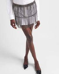 Prada + Mini Skirt With Metal Chain Fringe