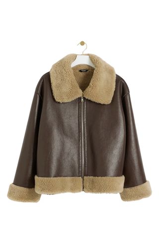 River Island + Faux Leather & Faux Shearling Reversible Aviator Jacket