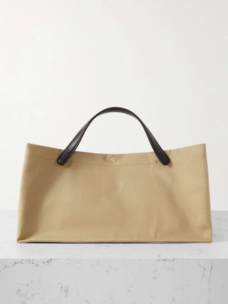 The Row + Idaho Medium Leather-Trimmed Cotton-Twill Tote