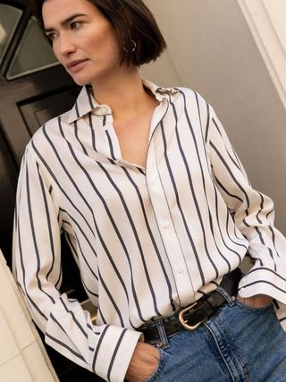 With Nothing Underneath + The Boyfriend: Tencel in Charcoal Stripe