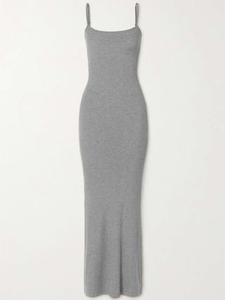 Skims + Soft Lounge Ribbed Stretch-Modal Jersey Maxi Dress in Heather Grey