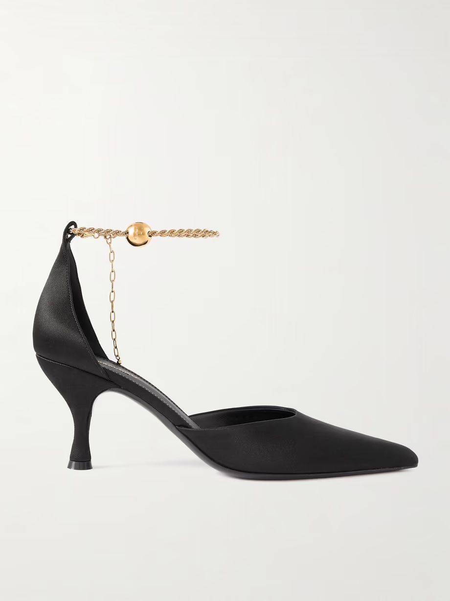 Ferragamo + Dana Chain-Embellished Satin Pumps