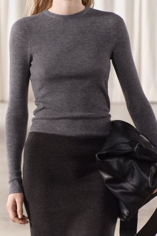 Zara + Wool and Cashmere Blend Rib Sweater