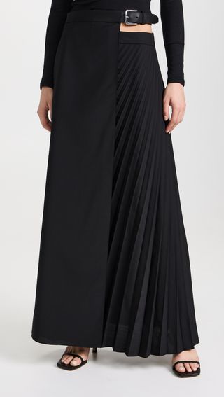 Tibi + Recycled Tropical Wool Pleated Maxi Wrap Skirt