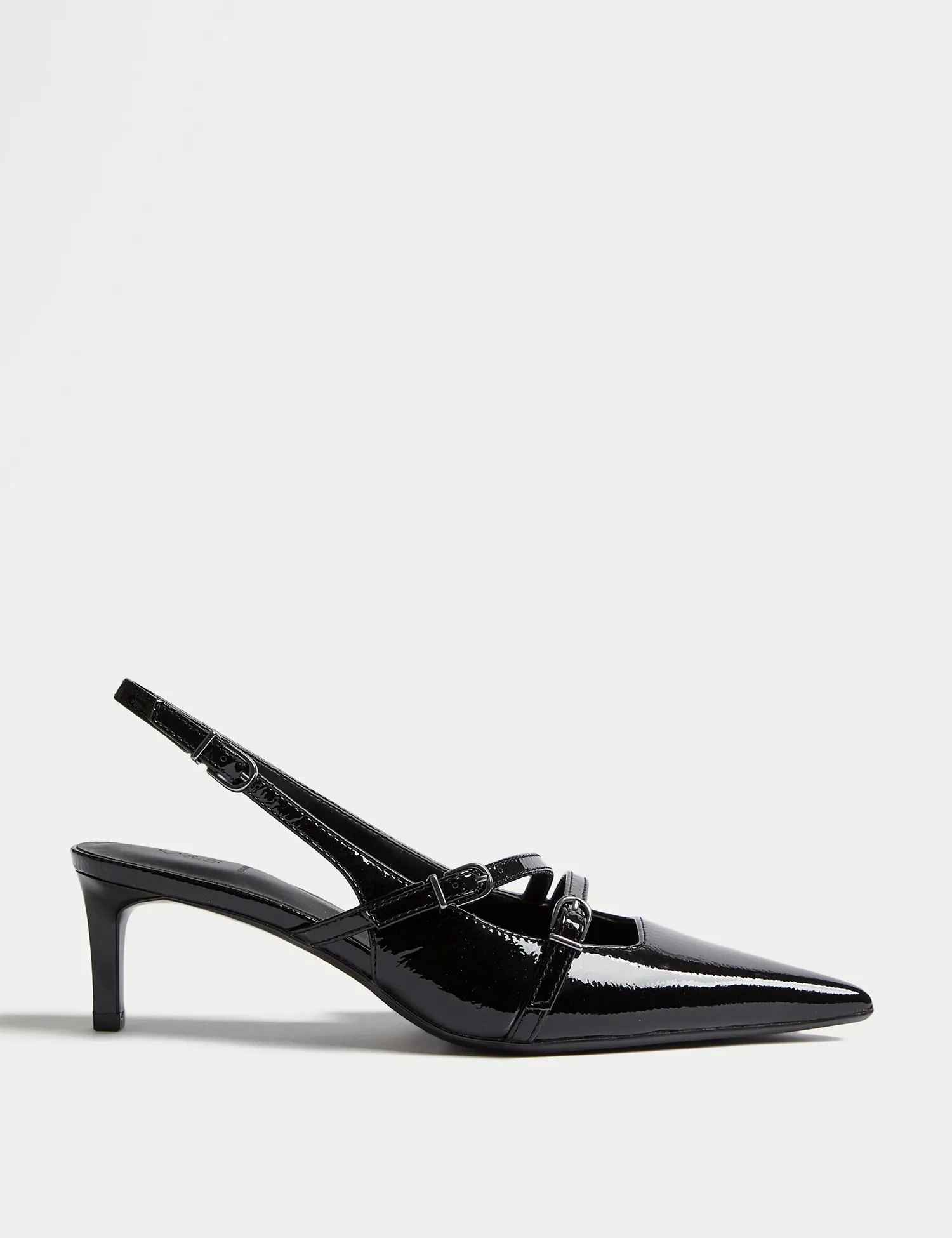 M&S Collection + Leather Buckle Kitten Heel Slingbacks