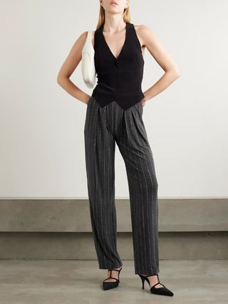 Norma Kamali + Pinstriped Stretch-Jersey Straight-Leg Pants