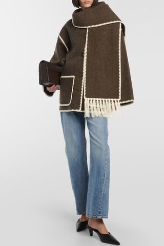 Toteme + Embroidered Wool-Blend Scarf Jacket in Brown