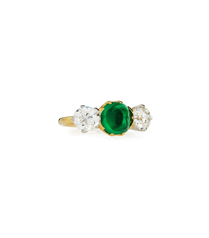 NM Estate Jewelry Collection + Estate Edwardian Tiffany Sugarloaf Emerald & Diamond Ring