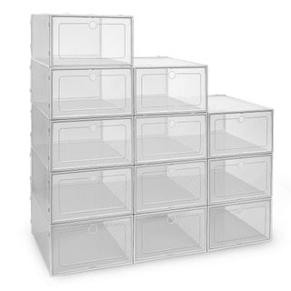 Ipow + 12 Pack Thickened Clear Plastic Stackable Shoe Boxes