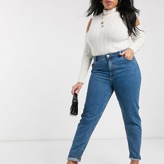 Vero Moda + Mom Jean in Medium Blue