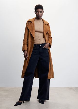 Mango + 100% Leather Trench Coat