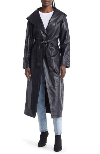 Azalea Wang + Faux Leather Hooded Trench Coat