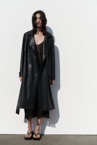 Zara + Faux-Leather Belted Trench