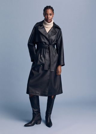 Mango + Oversize Leather-Effect Trench Coat