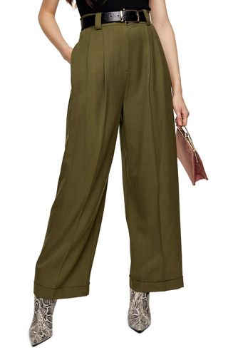 Topshop + Cuffed Wide Leg Trousers