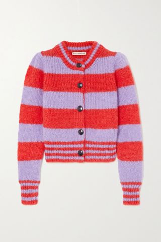 AlexaChung + Striped Mohair-Blend Cardigan