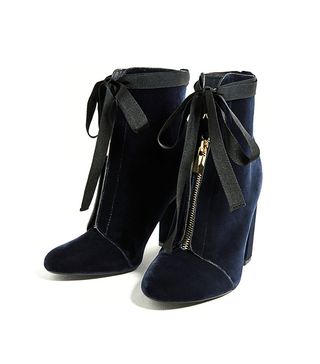 Zara + High Heel Velvet Ankle Boots