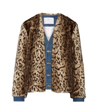 Toga + Denim-Trimmed Leopard-Print Faux Fur Jacket