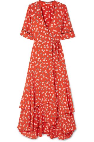 Ganni + Floral-Print Crepe de Chine Wrap Maxi Dress