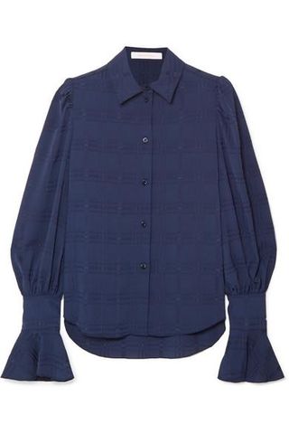 See by Chloé + Crinkled Crepe-Jacquard Blouse