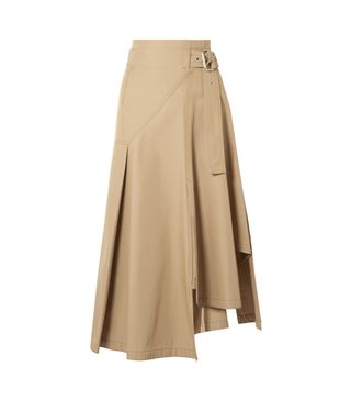 3.1 Phillip Lim + Belted Paneled Twill Midi Skirt
