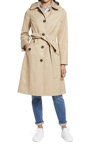 Sam Edelman + Water Repellent Belted Trench Coat With Removable Hood