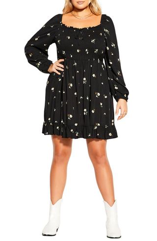 City Chic + Long Sleeve Darling Ditsy Dress