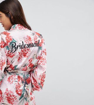 Missguided + Bridesmaid Satin Floral Robe