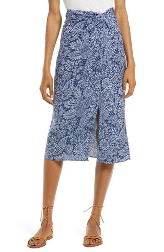 Madewell + Paisley Garden Knotted Linen Blend Midi Skirt