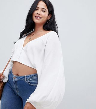 ASOS Curve + Curve Batwing Plunge Top in Crinkle