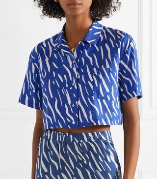 Double Rainbouu + Cropped Printed Cotton-Voile Shirt